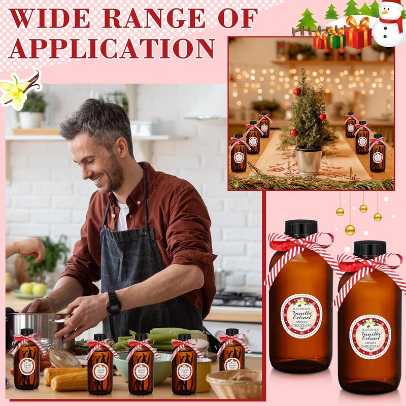 Uiifan 12 Pack Boston Glass Bottle, Bottles for Homemade Vanilla Extract Vanilla Extract Bottles Brown Glass Bottles Amber Bottles and 12 Pcs Vanilla Extract Stickers for Christmas Syrup Gift (4 oz) - Image 3